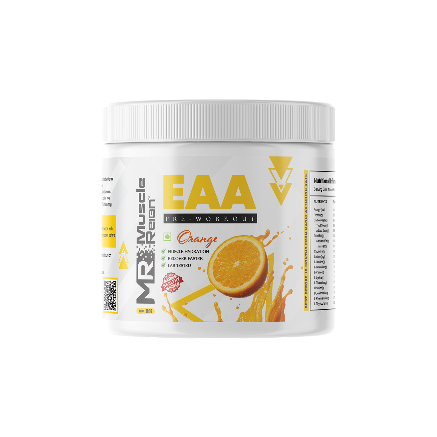 Muscle Reign Pre and Post Workout EAA Powder in Orange Flavor for Enhanced Muscle Recovery